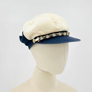 Y2K Juicy Couture Navy Cream Nautical Captain Hat Gold Chain Trim